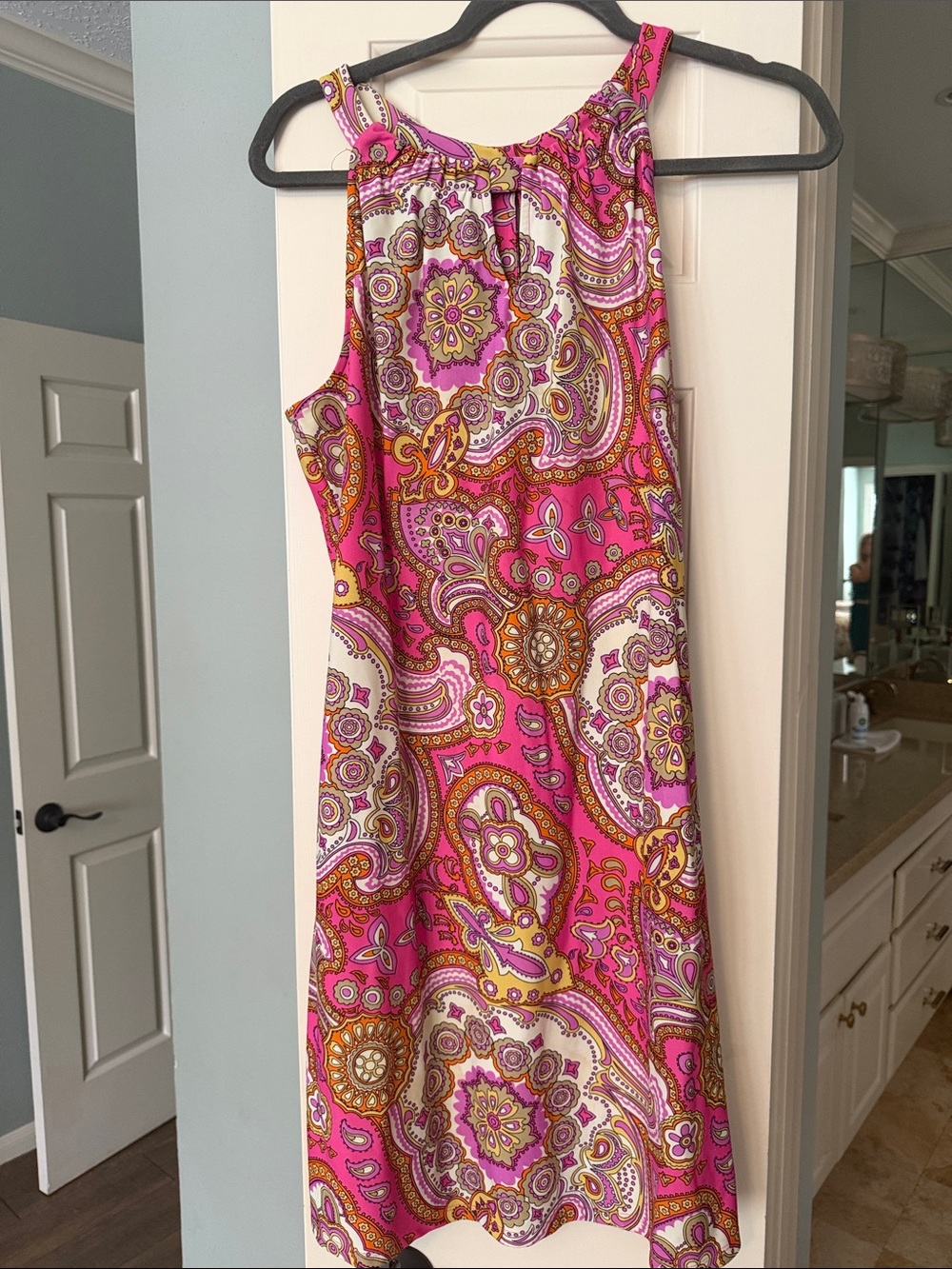 Jude Connally Pink Paisley One-Shoulder Shift Dress